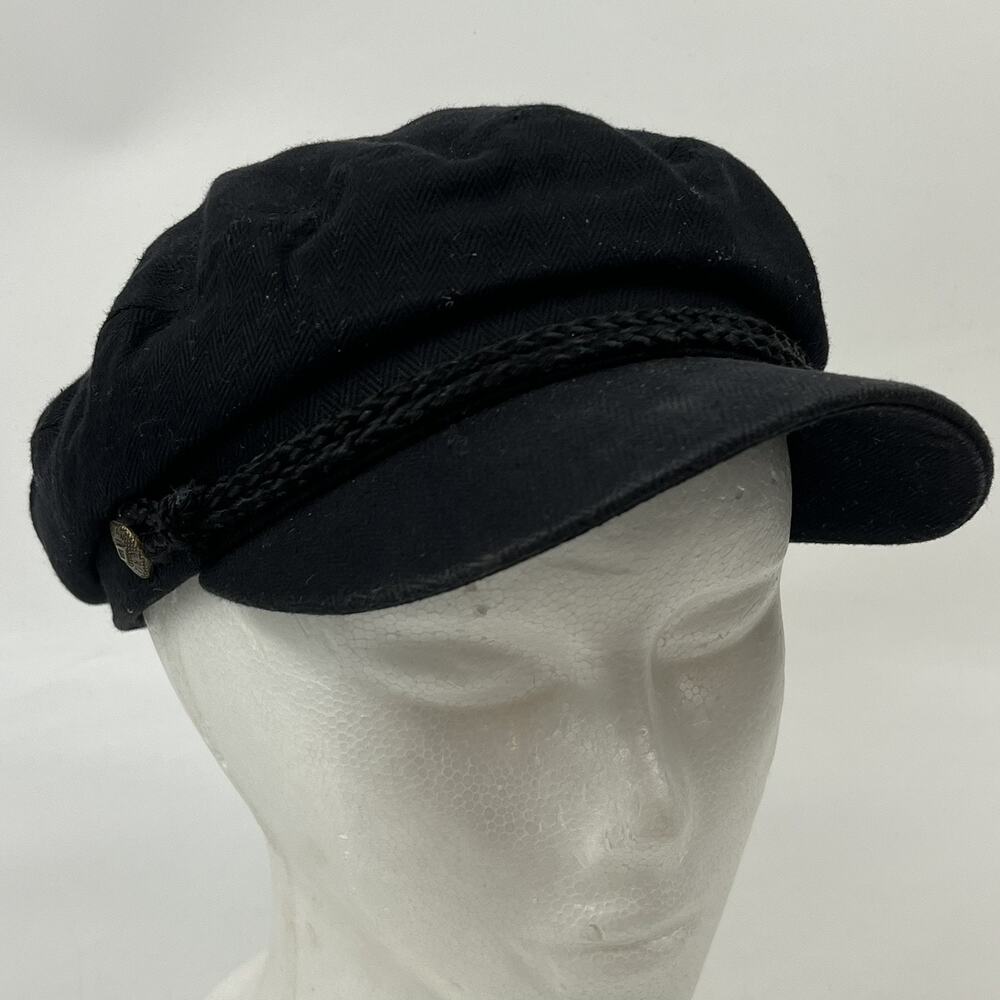 Brixton Womens Fiddler Cap Newsboy Hat Size S 7 Black Herringbone Fisherman 56cm